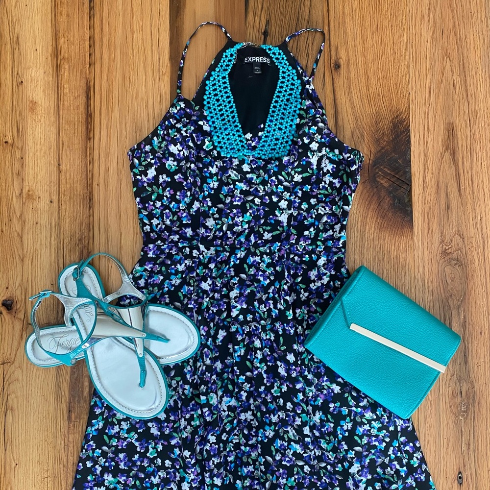 Express Halter Black Floral Dress